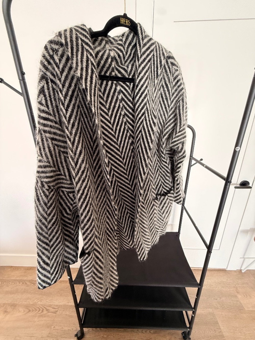 Roberto Collina Black & White Chevron Hooded Cardigan